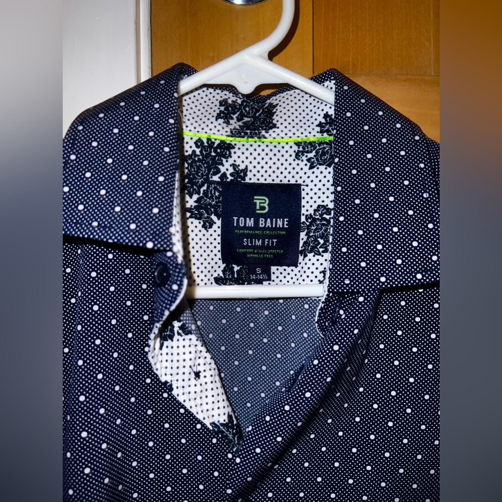 Tom Baine Slim Fit Men’s Button Up Dress Shirt Dark Blue Performance Collection